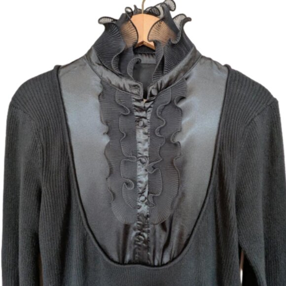 57 Collection Women's Ribbed Sweater With Ruffle and Silk Front Panel - Picture 4 of 10